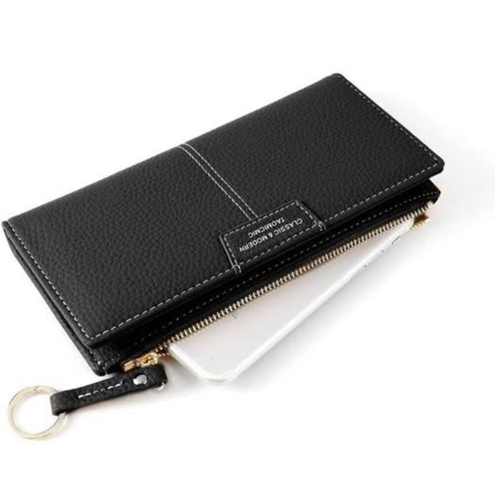 Fashion Slim Minimalist Leather ID/Credit Card RFID Blocking Long Bifold Ring Zi